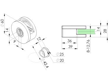 Edelstahl Pfosten Glashalter Vorderseite rund 42,4 mm Geländer Glasgeländer Sicherung oben unten Balkon